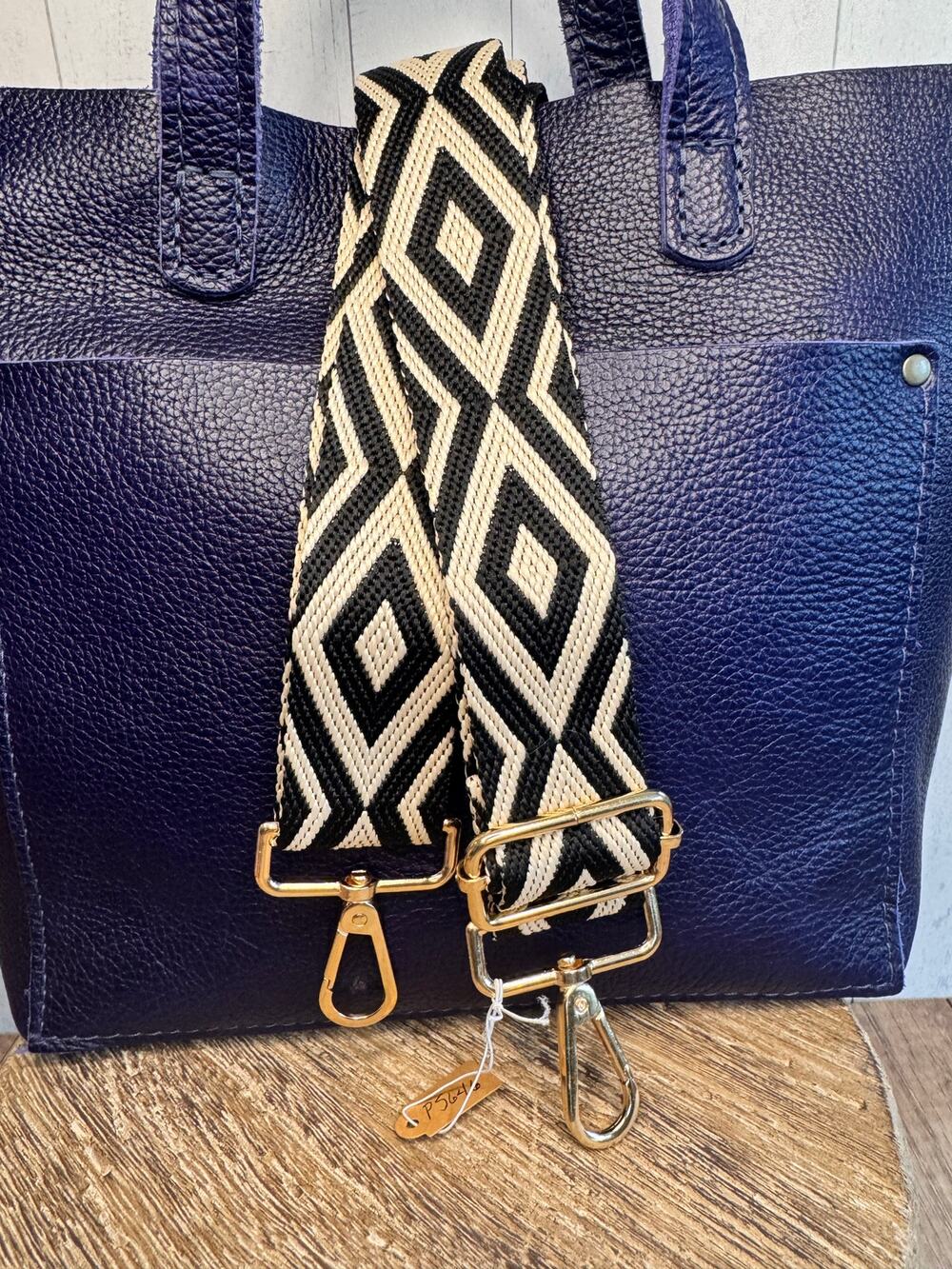 Crossbody Purse Chevron Black White Bag Strap Guitar Strap NEW